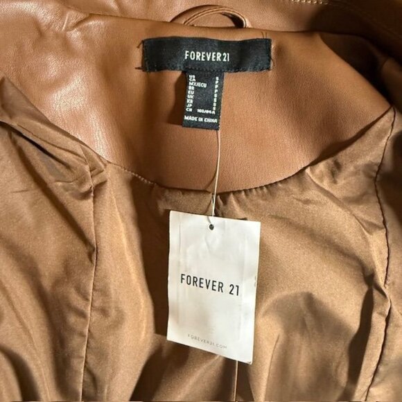 Forever 21 Faux Leather Neutral Patchwork Belted Slit Cuff Coat - Picture 15 of 16